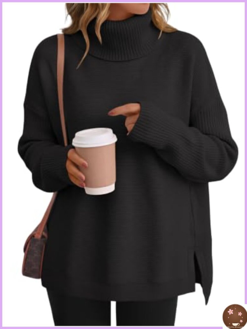 Oversized Turtleneck Sweater Viscose Blend Relaxed Fit Pullover Fall